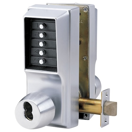 Dormakaba Cylindrical Knob Lock, Combination or Key Override Entry, Combination or Key Override Exit, 2-3/4-in EE1021C/EE1021C-26D-41